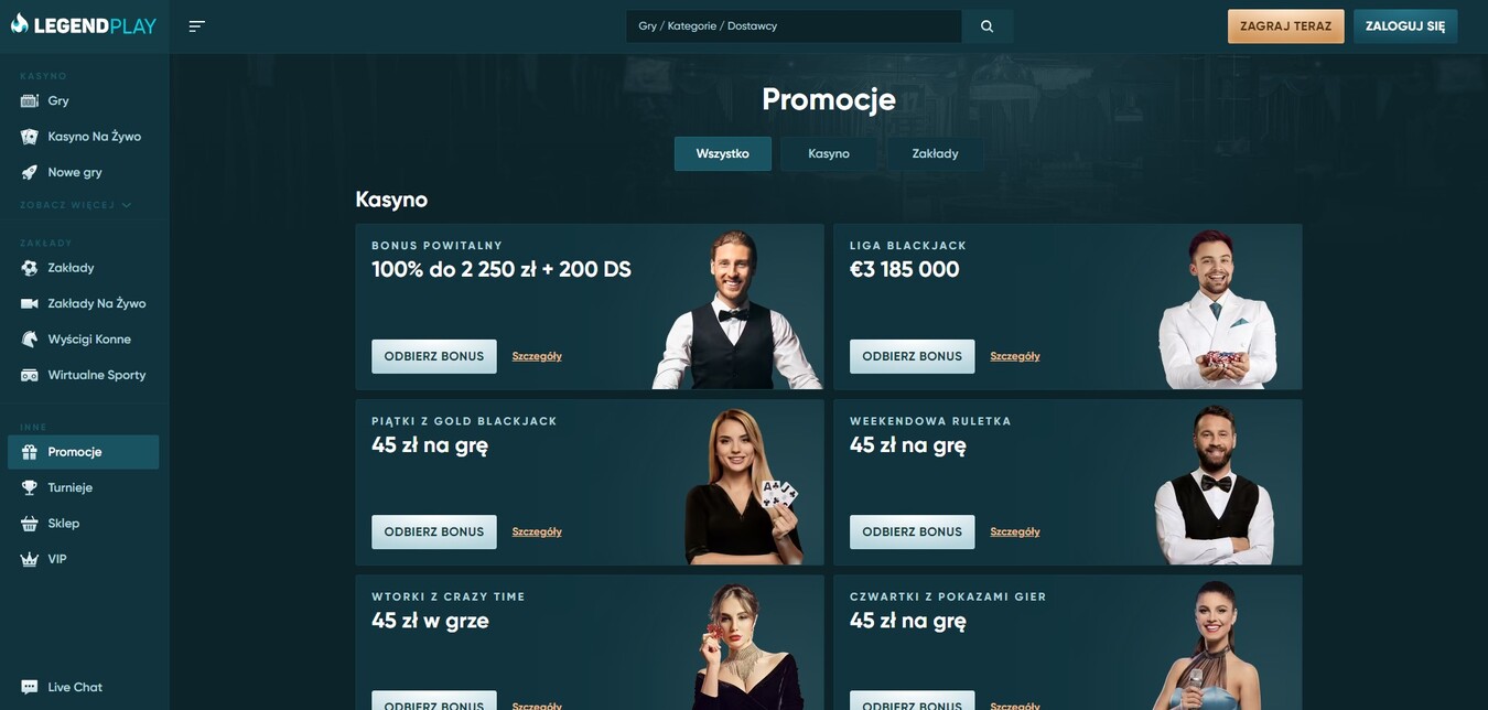 Wybór bonusów w legend-play